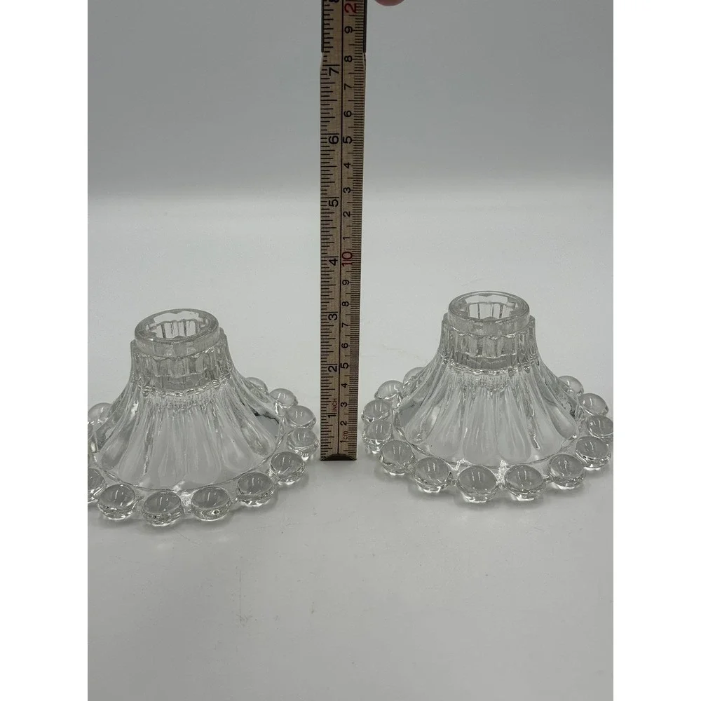 Vintage Anchor Hocking Boopie Berwick Clear Glass Bubble Candlestick Holder (2)
